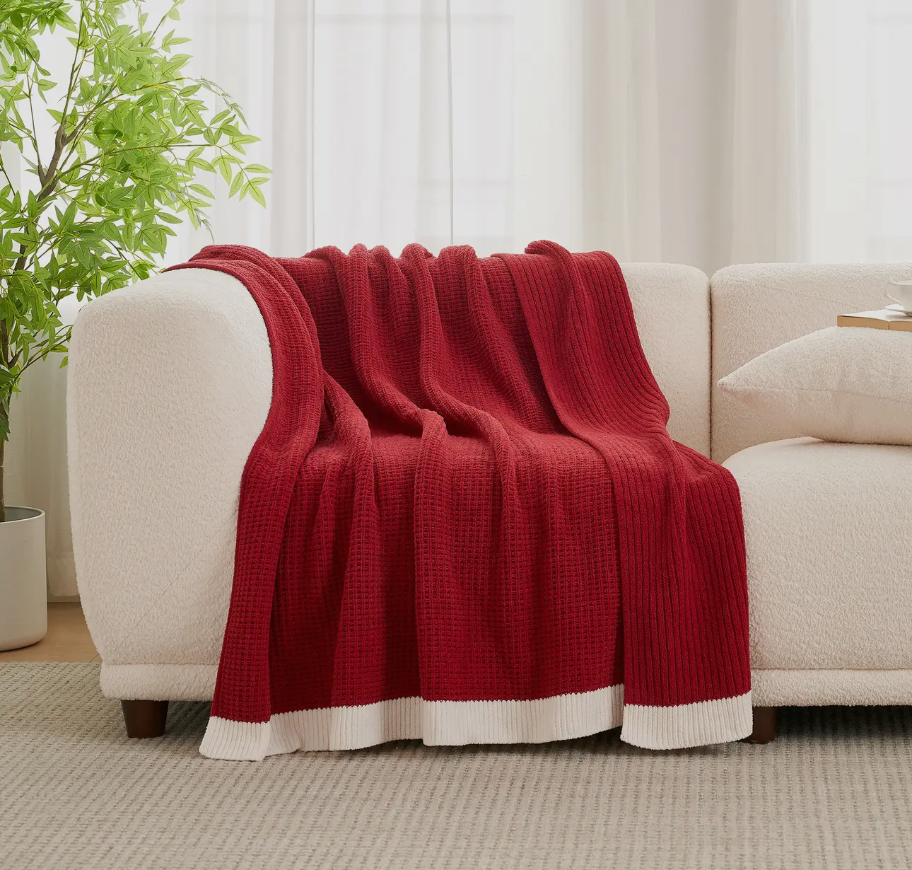 Reversible Waffle Knit Throw Blanket | Red