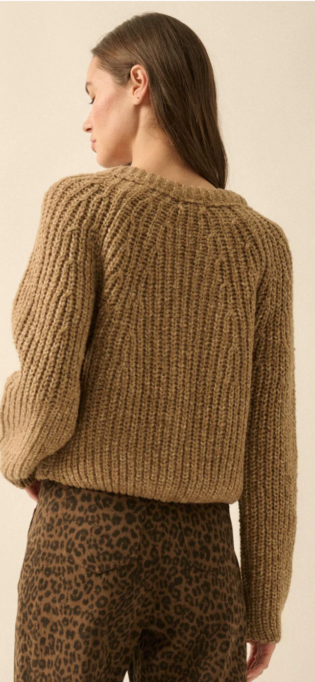 Soft Sunday Ribbed Knit Buttoned V-Neck Cardigan