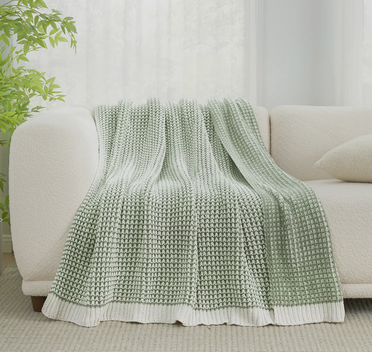 Reversible Waffle Knit Throw Blanket | Sage Green