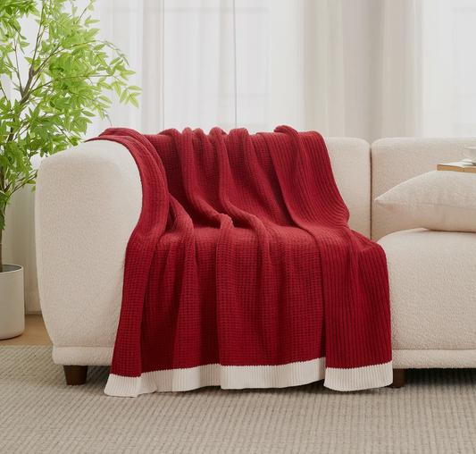 Reversible Waffle Knit Throw Blanket | Red