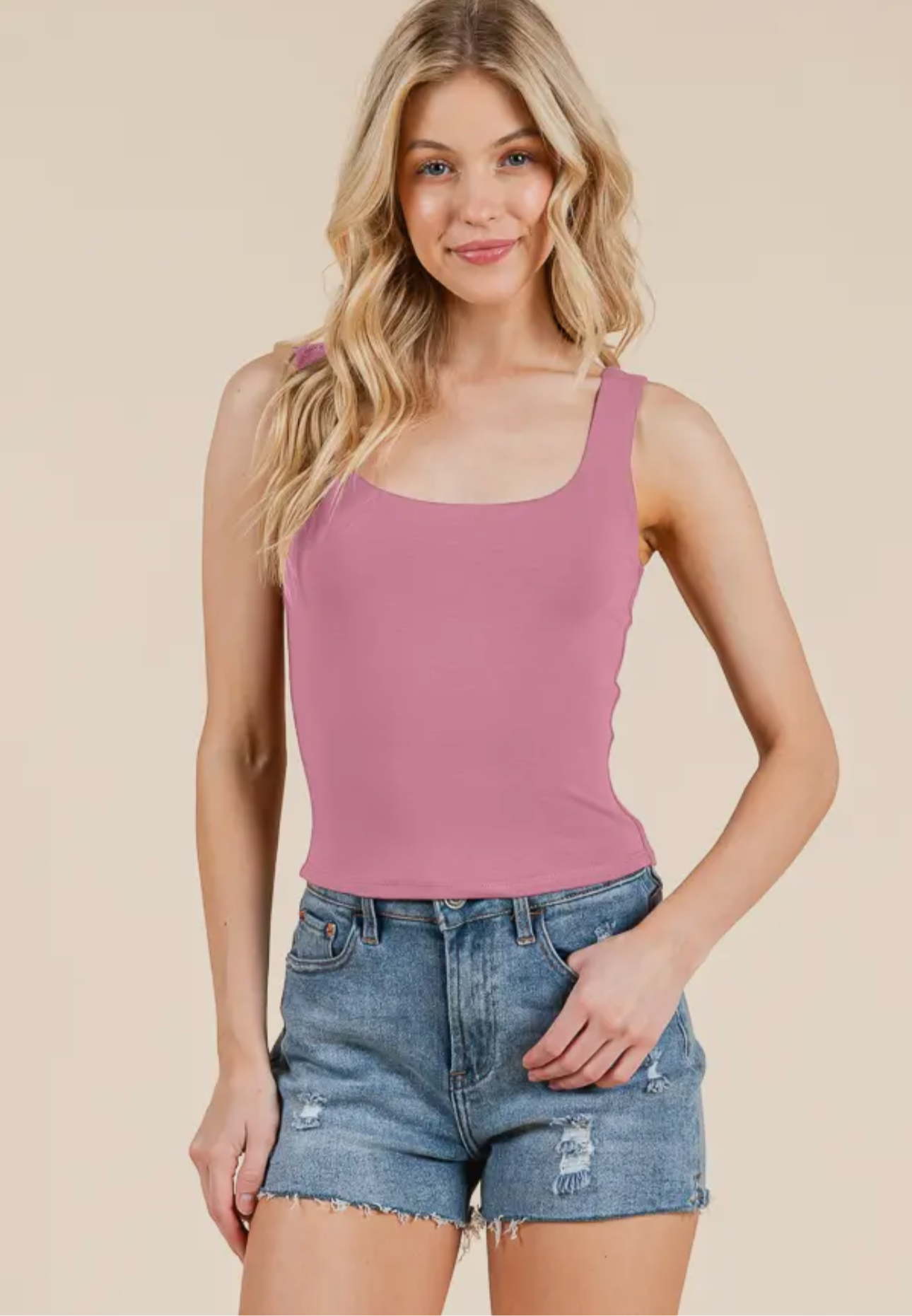 Double Layered Crop Tank | Pink