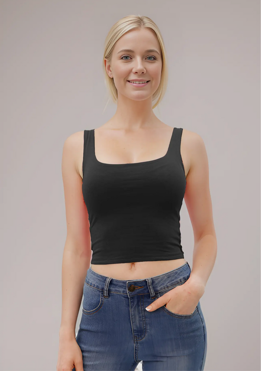 Double Layered Crop Tank | Black