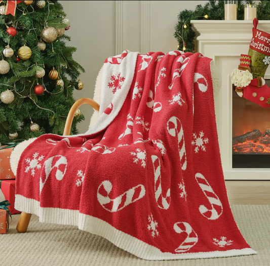 Soft Knit Candy Cane Throw Blanket