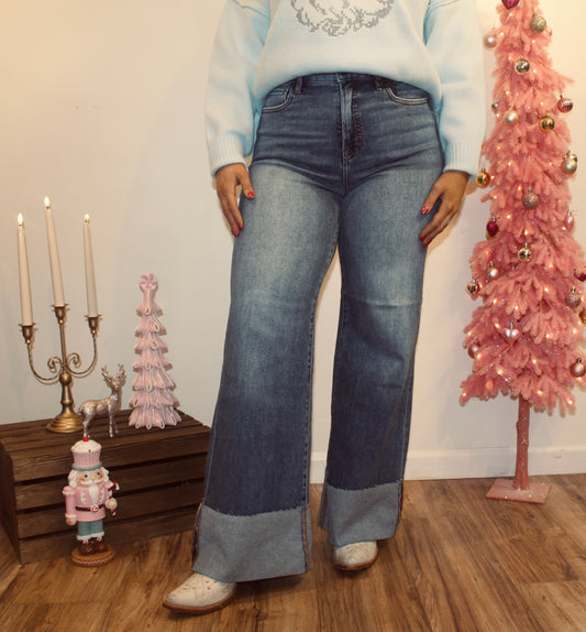 Cuffed High Rise Comfort Flare Jeans
