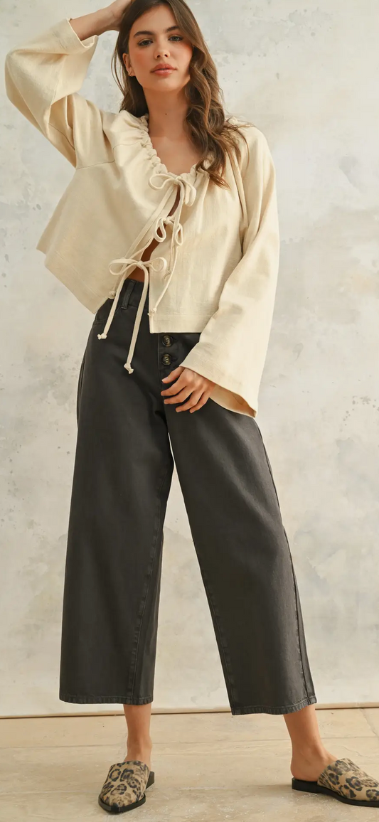 Linen Tie Front Cardigan